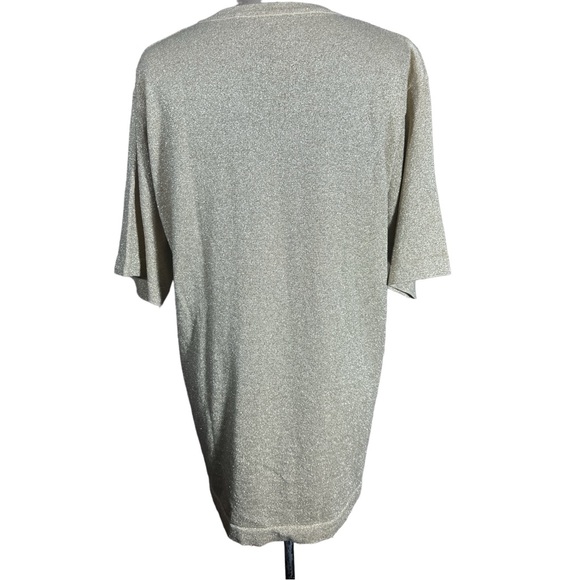 LISA Originals Gold Metallic Knit Short Sleeve Sweater Blouse Top Sz M - Picture 3 of 5